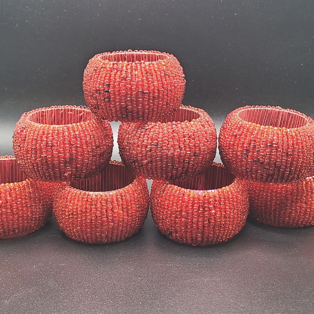 Set of 8 Red Beaded Napkin Rings Holiday Love Celebration